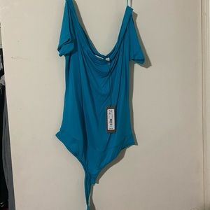 Off the shoulders teal blue top